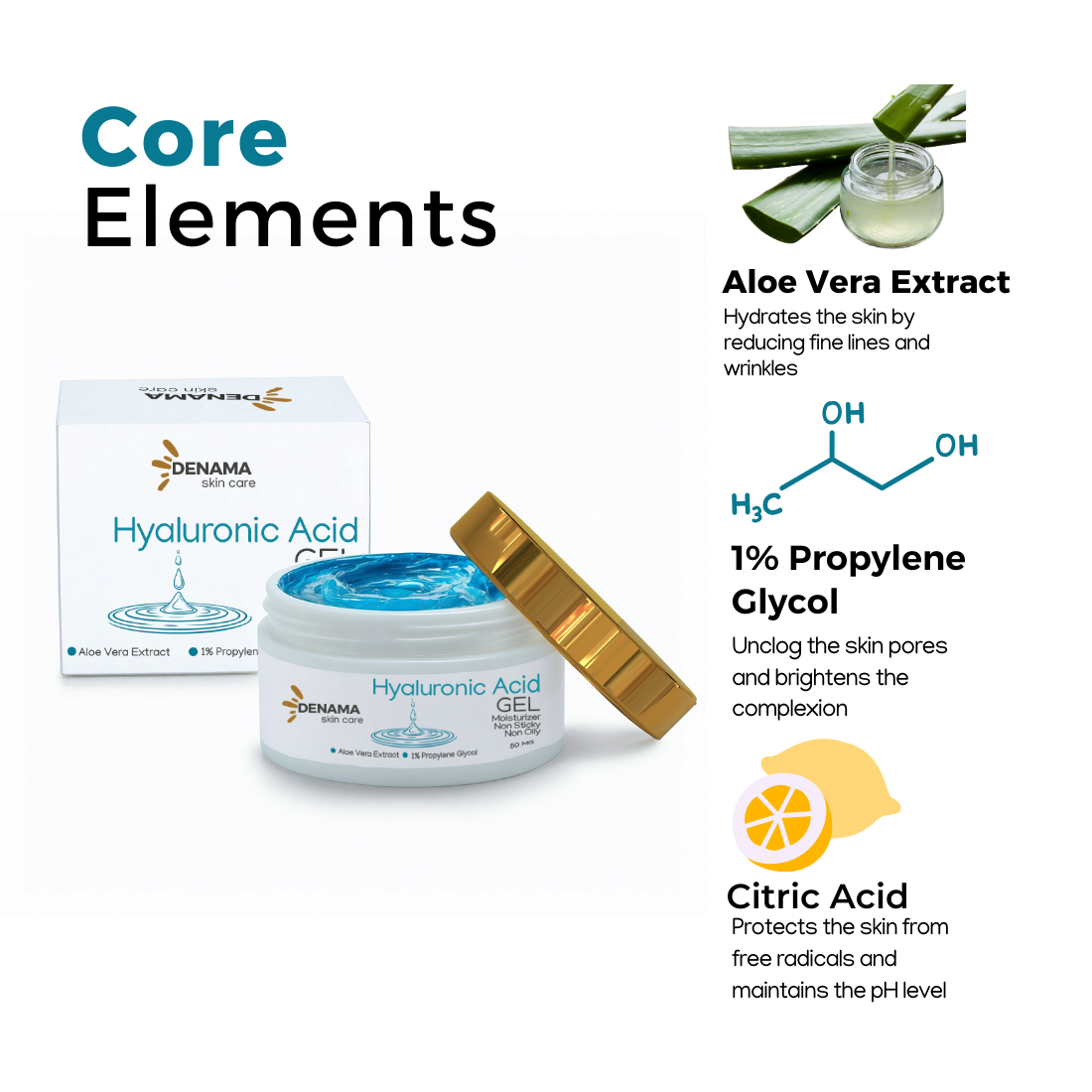 DENAMA Hyaluronic Acid Moisturizer Gel - Non-Sticky, Non-Oily Formula for Men & Women | 1% Hyaluronic Acid