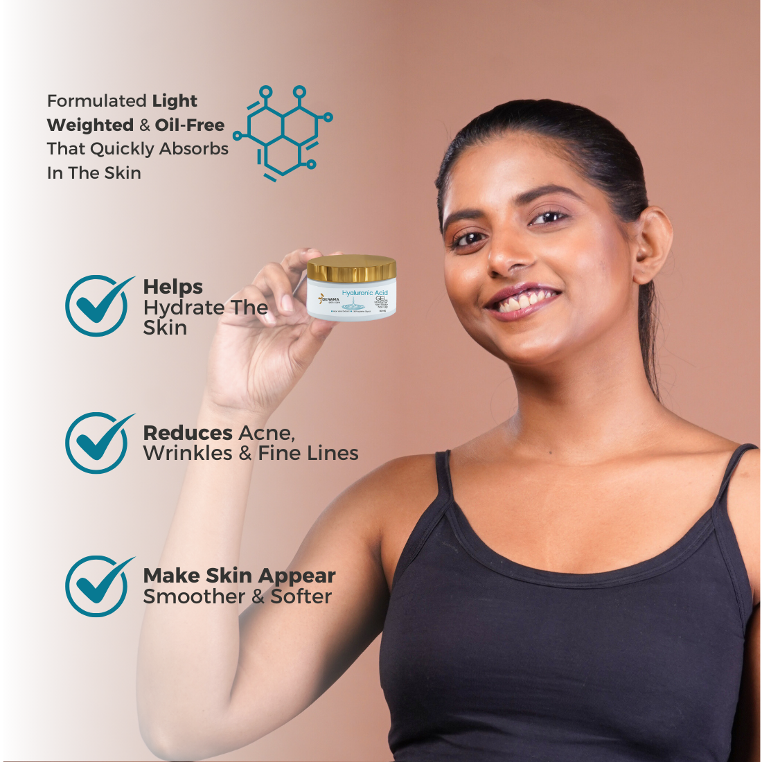 DENAMA Hyaluronic Acid Moisturizer Gel - Non-Sticky, Non-Oily Formula for Men & Women | 1% Hyaluronic Acid